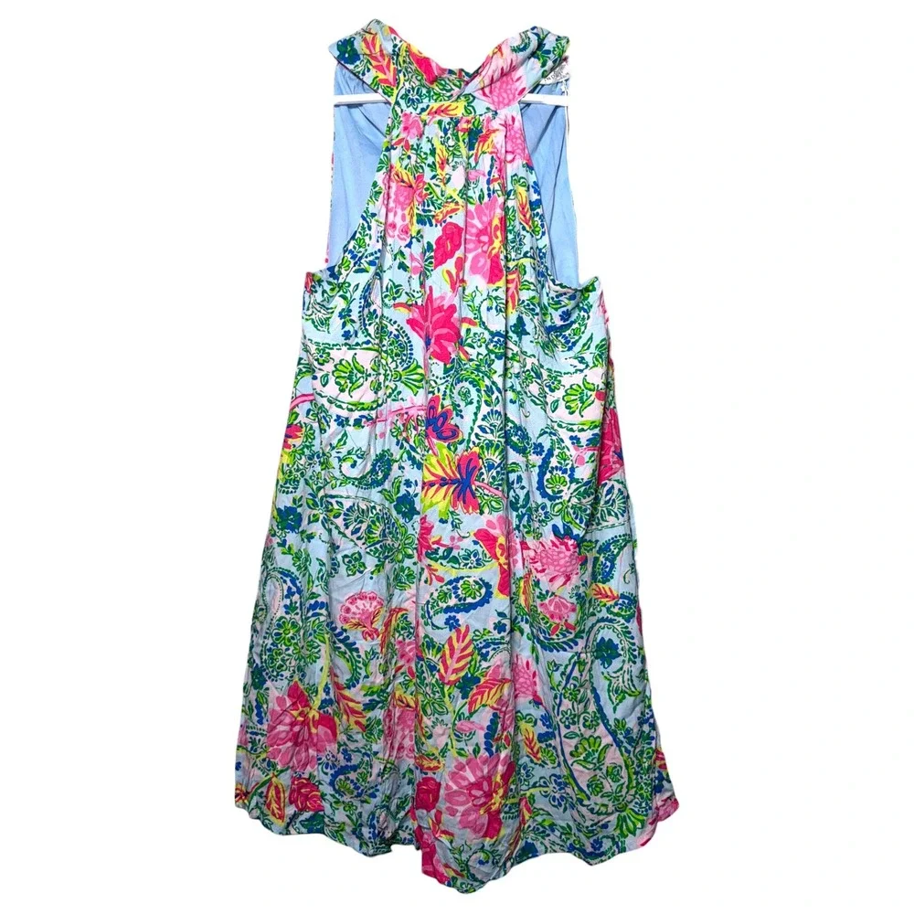 Emily Wonder 1X NWT Floral Paisley Swing Dress Tie Neck Sleeveless Resort NWT - Picture 3 of 7